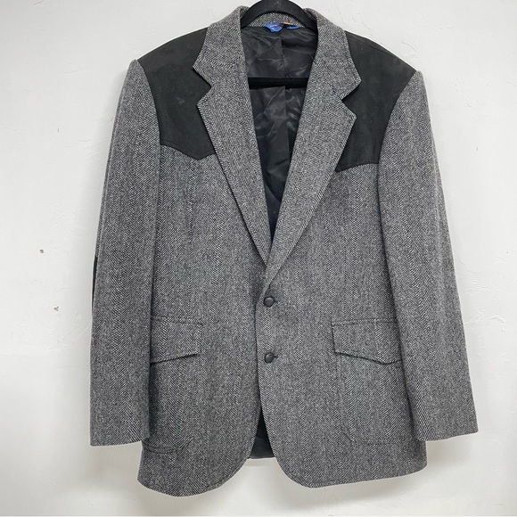 Pendleton Other - Pendleton Black Wool & Suede Herringbone Mens Casual Blazer 44 Long